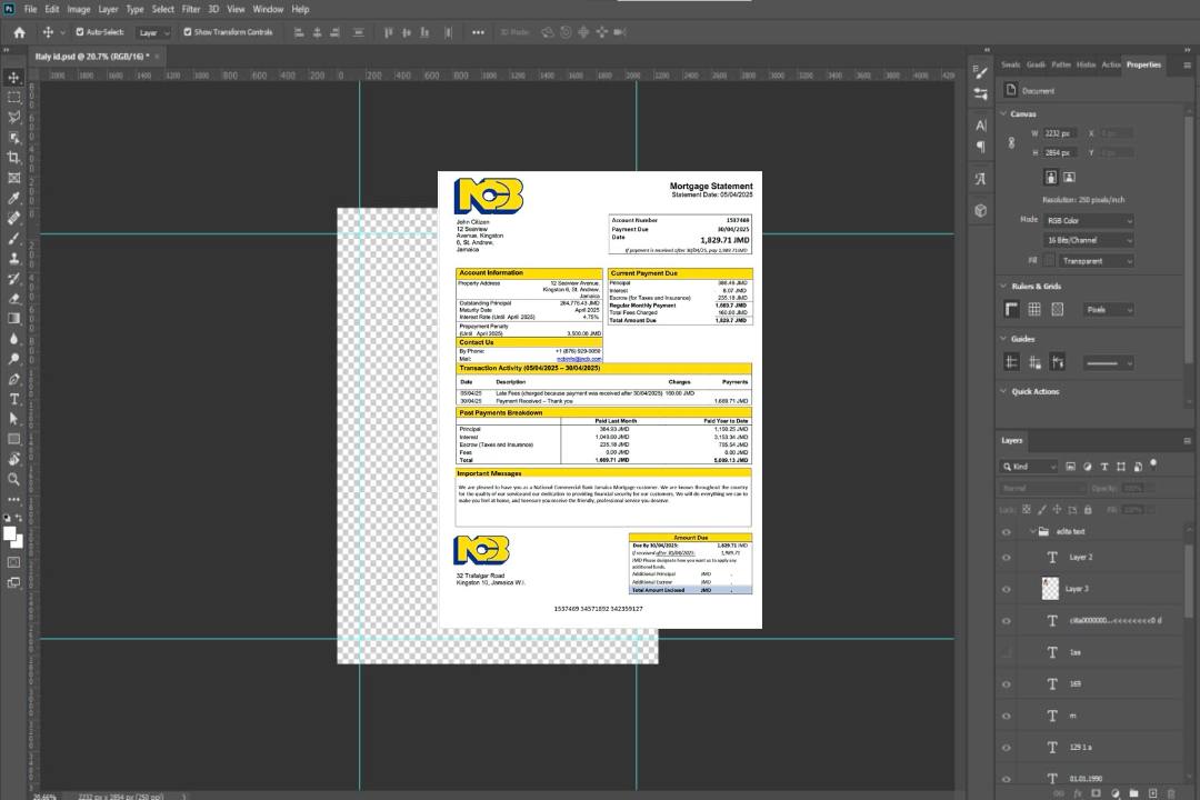 Modèle Word et PDF de relevé hypothécaire de la Jamaica National Commercial Bank Jamaica Limited (NCB) template